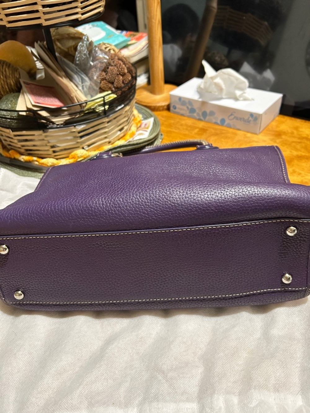 MCM Purple Leather Satchel Handbag with Front Pockets - Picture 4 of 9